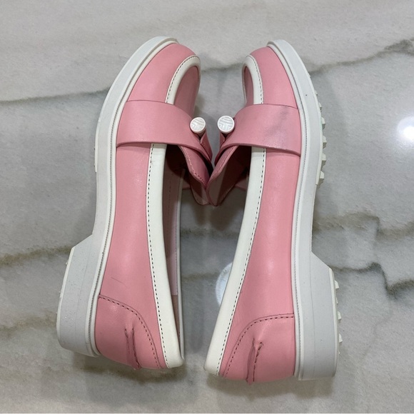 Tory Burch Sport Golf Loafers Size 7 Pink White Leather - Picture 7 of 14